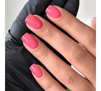 Press on Nails - short square False Nails Pink - Glossy Pure Color French Tip Fake Nails - Removable Acrylic Full Cover Stick on Nails for Women Girls Nail Art Daily Wear DIY Accessories gifts