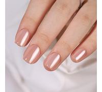 Press On Nails Short Square - Findigit Full Cover Brown Chrome Nail Tips Glue On Nail, Reusable Stick On Nails in 16 Sizes - 32 Soft Gel Fake Nail Kit, Jelly Glaze