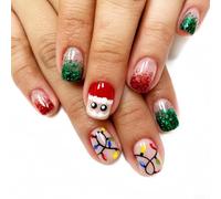 Press On Nails Short Square Green for Glitter Christmas | Festive green design, Santa motif, for glitter effect, short square, for Christmas