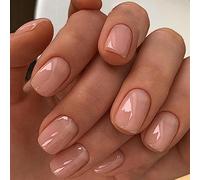 Press on Nails Short Square SWEKKE Fake Nails Nude Solid Color Full Cover Glue on Nails False Nails with Designs Glossy Stick on Nails Artificial Acrylic Nails for Women Girls 24 Pcs