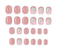 Press On Nails Square 24 Pieces Floral Pink Stick On Fake Fingernail