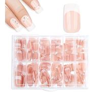 Press on Nails Square, 360 Pcs Coffin Fake Nails French Tip Nude Color False Nail Glossy Full Cover Glue on Nails Ballerina Nail Art Manicure Decorations for Women Girls(Short Rectangle)