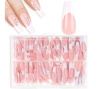 Press on Nails Square, 360 Pcs Coffin Fake Nails French Tip Nude Color False Nail Glossy Full Cover Glue on Nails Ballerina Nail Art Manicure Decorations for Women Girls(Short Rectangle)