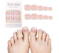 Press On Nails, Toenails False French Tip Short, Stick On Nails Square for Women, Fake Toenails Nude Pink, Toenail Extensions Reusable, False Toenails For Big Toe