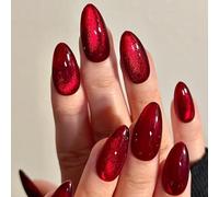 Press On Nails - Wine Edgy Cat Eye Press On Nails INS Style Medium Almond with Glue Tabs False Nails Easy to Use for Party - 24 Pcs