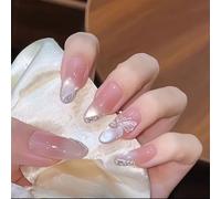 Press on Nails with 3D Floral Bow Swan Rhinestone Embellishments, Cat Eye Design, False Nail Tips, 30 Pcs (Z566)