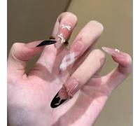 Press on Nails with 3D Floral Bow Swan Rhinestone Embellishments, Cat Eye Design, False Nail Tips, 30 Pcs (Z536)
