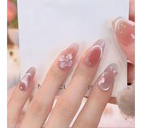 Press on Nails with 3D Floral Bow Swan Rhinestone Embellishments, Cat Eye Design, False Nail Tips, 30 Pcs (Z564)
