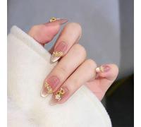 Press on Nails with 3D Floral Bow Swan Rhinestone Embellishments, Cat Eye Design, False Nail Tips, 30 Pcs (Z570)