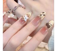 Press on Nails with 3D Floral Bow Swan Rhinestone Embellishments, Cat Eye Design, False Nail Tips, 30 Pcs (Z541)