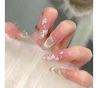 Press on Nails with 3D Floral Bow Swan Rhinestone Embellishments, Cat Eye Design, False Nail Tips, 30 Pcs (Z561)