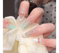 Press on Nails with 3D Floral Bow Swan Rhinestone Embellishments, Cat Eye Design, False Nail Tips, 30 Pcs (Z521)