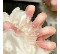 Press on Nails with 3D Floral Bow Swan Rhinestone Embellishments, Cat Eye Design, False Nail Tips, 30 Pcs (Z567)