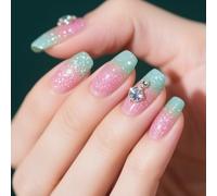Press On Nails with Glitter - Square Acrylic Fake Nails, 24pcs Reusable & Long Lasting for Women, Girls, Teens | Perfect for Party, Wedding, Daily Use