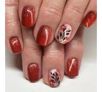 Press On Tips Red Brown Tone Leaf Flower Fake Nails Easy Application Reusable Artificial Tips For Quick Nails Styles Red Brown Press On Nail