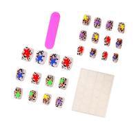 Press-on Tips Short Square False Tips with Leopard Print and Multicolor Star Pattern for Photos, Trips, Dates, and Daily Wear Fake Stick on Nude Animal Print Multicolor Stars Photo Look Date Night Set