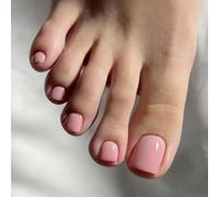Press on Toe Nails - 24Pcs Pink Glossy False Toenails, Short Square Stick on Toenails Set for Summer, Natural Look Full Cover Acrylic Fake Toenails for Weddings, Parties and Daily Wear, 12 Sizes