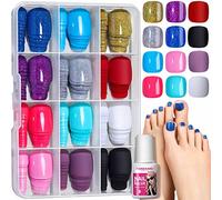 Press on Toenails, FANDAMEI 12 Colors 288PCS Press on Toe Nails Short Square, 4 Glitter Press on Toenails Full Cover, 4 Glossy False Toenails for Feet, 4 Matte Fake Toenails for Summer, Glitter/Solid