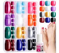 Press on Toenails, FANDAMEI 12 Packs 288PCS Press on Toe Nails Glossy, Short Square Fake Toe Nails Full Cover, Acrylic False Toenails for Feet, 12 Bright Color Fake Toenails for Summer Nail Art
