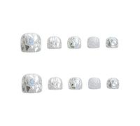 Press On Toenails For Women and Girls French False Toenails Glitter False Toenails Full Cover Acrylic Fake Toenails Art Tips Glue On Toe Nails 24pcs/set