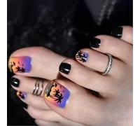 Press On Toenails Short Square Fake Toe French Tips False Stick On for Women 24Pcs