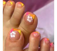 Press On Toenails Short Square Fake Toe Nails French Tips False Toenail Stick On Toe Nails For Women 24pcs In 12 Sizes French Tips Fake Nail With Design