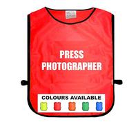 Press Photographer Red Tabard, Unisex Adult One Size Fits All, Available In Five Different Bright Colours