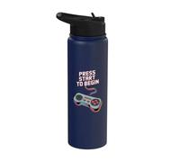 Press Start to Begin Retro Gaming Controller Art Stainless Steel Insulated Water Bottle