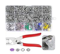 Press Studs Snap Fasteners, 200 Sets Poppers Fasteners with Fastener Pliers Metal Snap Fasteners Press Studs, 9.5mm Snap Fastener Kit for DIY Clothing Bags Handmade