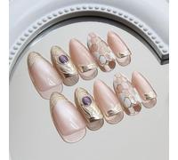 Press the cat's eyes to the claws French tip fake claws adhesive nail design