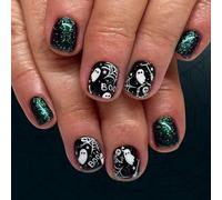 Press the Nails 24 Pieces Halloween Special Spider Web Design Premium ABS for Costume Events Make Up Part Black Glitter Faux Nail