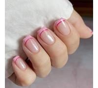 Press the Nails Rose Fake Square French Tips Full Covers False with Designs 24 Pieces Adhesive for Women Acrylic False Nail Tips