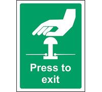 Press to exit Emergency Safety sign - 1.2mm Rigid plastic 200mm x 150mm
