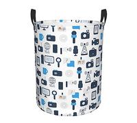 Press TV News Printed Laundry Basket Circular Laundry Hamper Waterproof Storage Clothes Bag Dirty Clothes Hamper with Handles Foldable Organizer Bag for Bathroom Bedroom Dorm
