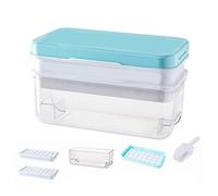 Press Type Ice Cube Maker, Ice Cube Trays with Lid and Container Ice Mould Double Layer Creative Ice Box, Comes with Ice Shovel, One Second Release All Ice Cubes, BPA Free - 64 Ice Cubes (Blue)