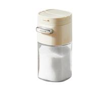 Press Type Seasoning Jars, Quantitative Jars, Glass Sugar Dispenser, Household MSG Salt Pot, Kitchen Salt Pig, Control Metering Multifunctional Seasoning, Containers, 6x6.9x12.5cm, White