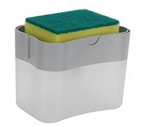 Press Type Soap Dispenser Sponge Holder 2 in 1 Design Compact Kitchen Countertop Organizer for Home Hotel PP Material 380ml Capacity 14x9x11cm (Grey)