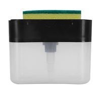 Press Type Soap Dispenser Sponge Holder 2 in 1 Design Compact Kitchen Countertop Organizer for Home Hotel PP Material 380ml Capacity 14x9x11cm (Black)