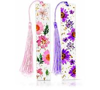 Pressed Flower Bookmarks (2 Pack) Clear Dried Floral Resin with Tassels Handmade Gift for Women, Students, Bookworms, Book Lovers, Accessories to Increase Reading Interest