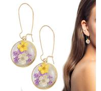Pressed Flower Jewelry,Handmade Floral Threader Earrings - Silver Coating Real Natural Boho Artsy Dried Flower Resin Epoxy, Symbol of Love and Innocence for Women Holdes