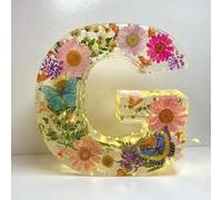 Pressed Flower Resin Letters with Light,Custom Letter Lamps,Floral Resin Night Light,Personalized Dry Flower Name Night Light,Light Up Letters Sign for Christmas Wedding Decor