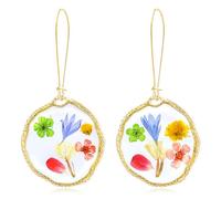 pressed flower teardrop dangle earrings for women handmade dried flower resin natural floral earrings summer jewelry for her, Large, Metal, Not a gemstone