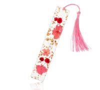 Pressed Flowers Bookmarks, Resin Personalised Page Marker with Tassels, Natural Dried Flower Bookmark, Gifts for Readers, Teachers, Students, Festival (Pink)