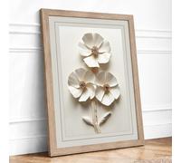 Pressed Flowers in Cream Botanical Framed Wall Art Print A2 (59.4×42cm) Oak, Wall Decor for Living Room, Bedroom, Office & Home, Ready to Hang, Art Gift