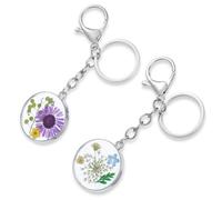 Pressed Flowers Keyring with Forget-Me-Not and Purple Daisies, 2 Dried Keyrings Flowers Cute Key Fob Pretty Key Ring for Women Girls, Purple-blue, DE: 4 (HerstellergröBe L)