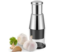 Pressed Garlic Chopper, Stainless Steel Manual Garlic Masher, Handheld Push Type Garlic Crusher, Labor Saving Kitchen Food Chopper Gadget for Ginger Chili Onion Salad