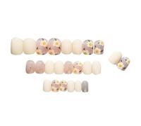 Pressed Nails Short Square False Nails Milk White Nail Paste Full Cover Small Flower False Tip Cute Flower Nail Decoration Women's 24 Glue 1ml 26
