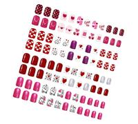Presses on Nails Set of 96Pcs Glossy Finish Short Square Heart Glitters Polkas Dot Pattern for Women Daily Wear Short Nail