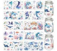 PRESSINART 10 Sheets 10 Styles Mermaid UV DTF Cup Wraps for 16OZ Tumblers 9.44 x 4.33 Inch Cup Transfer Stickers Dolphin Mermaid Sea Animals Plastic Waterproof Transfer Decals For Drinking Glasses