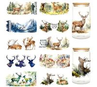 PRESSINART 10 Sheets 10 Styles UV DTF Cup Wrap Stickers Deer Transfer Stickers for 16OZ Glass Cups Forest Animal Design Waterproof Rub on Transfer Decals for DIY Crafts Can Bottle Drinking Glasses